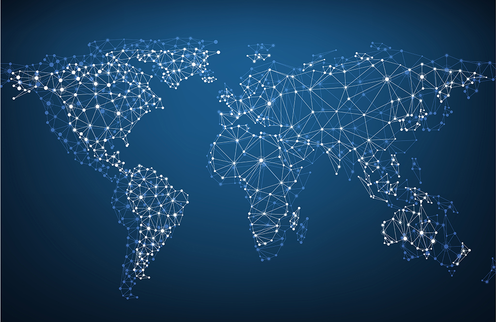 Global network mesh. Earth map.